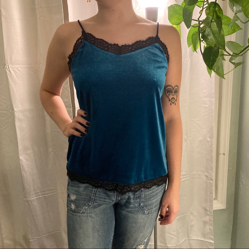Turquoise Velvet Lacey Tank